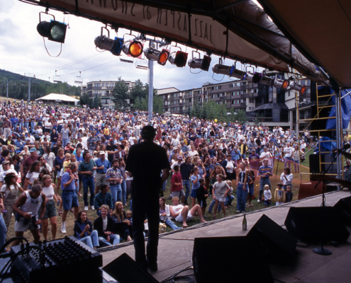One color slide taken from the stage at the weekly Jazz Aspen Free Concert Series on Fanny Hill at Snowmass, 1997.